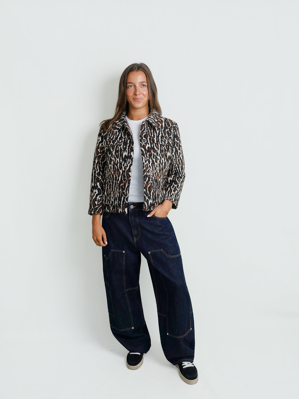 BRUSHED LEOPARD JACQUARD BLAZER EGRET