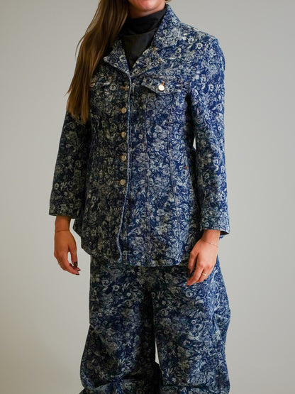 TAPESTRY DENIM FITTED BLAZER MID BLUE STONE