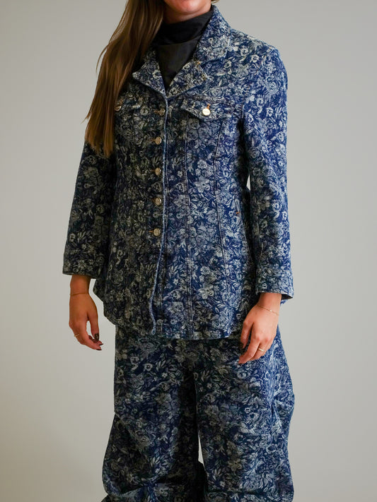 TAPESTRY DENIM FITTED BLAZER MID BLUE STONE