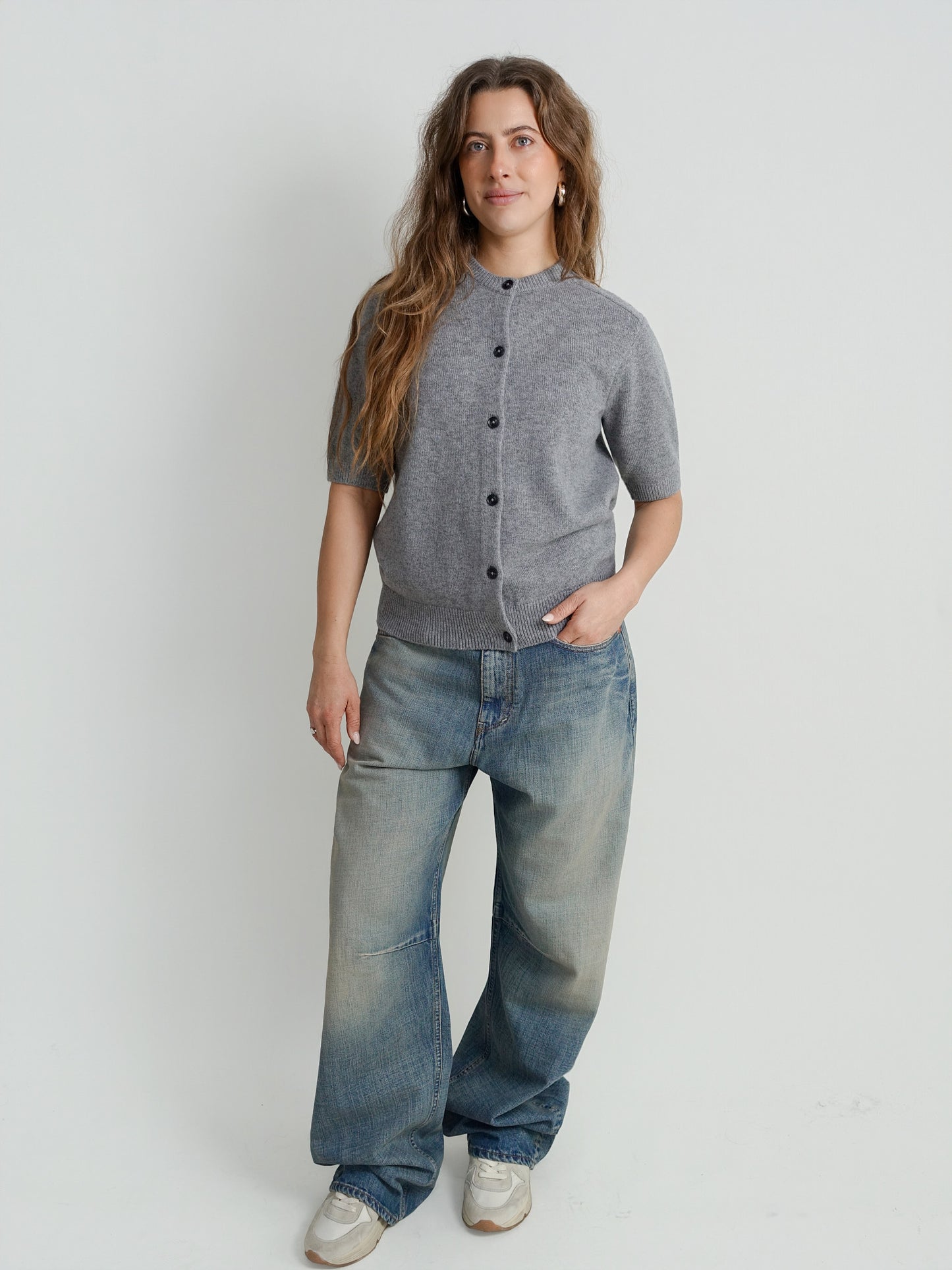 JODI SHORT-SLEEVE CARDIGAN GREY MELANGE