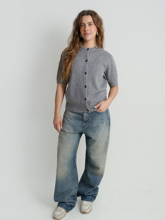 JODI SHORT-SLEEVE CARDIGAN GREY MELANGE