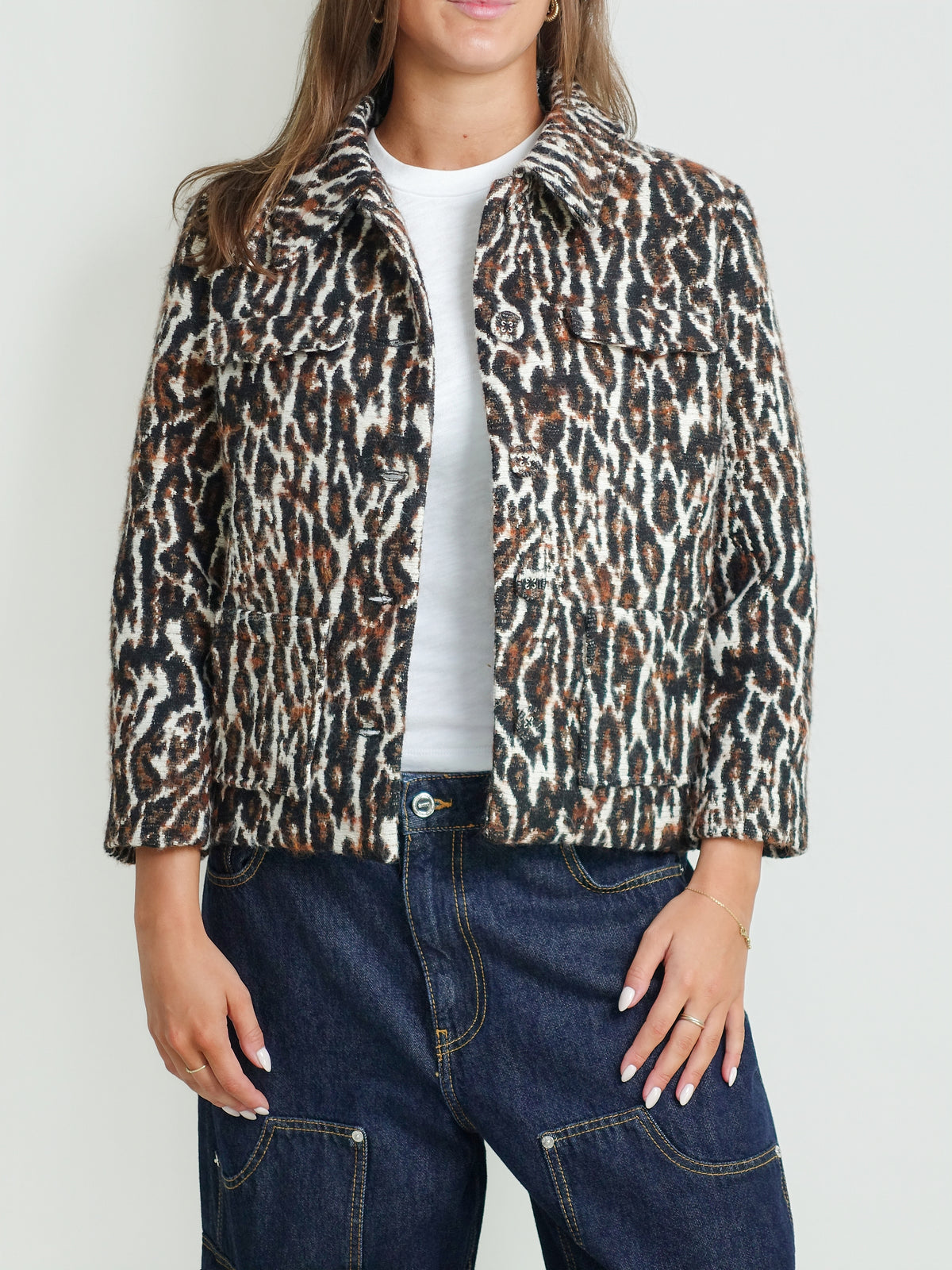 BRUSHED LEOPARD JACQUARD BLAZER EGRET