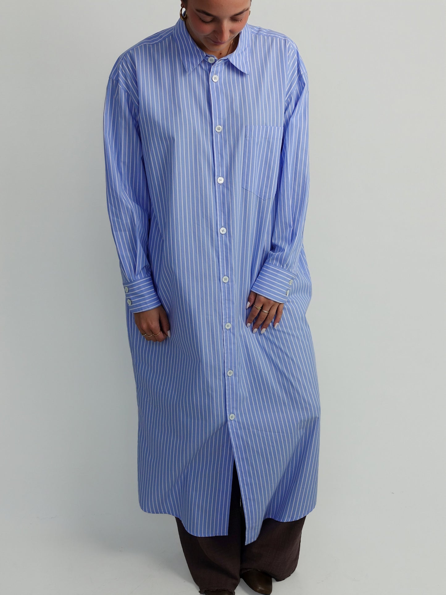 HARVEY SHIRT STRIPED DESTRESSED BLUE