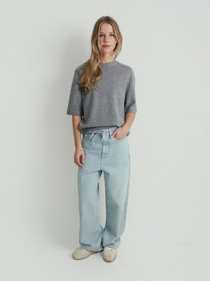 DARA SHORT-SLEEVE CREWNECK TOP GREY MELANGE