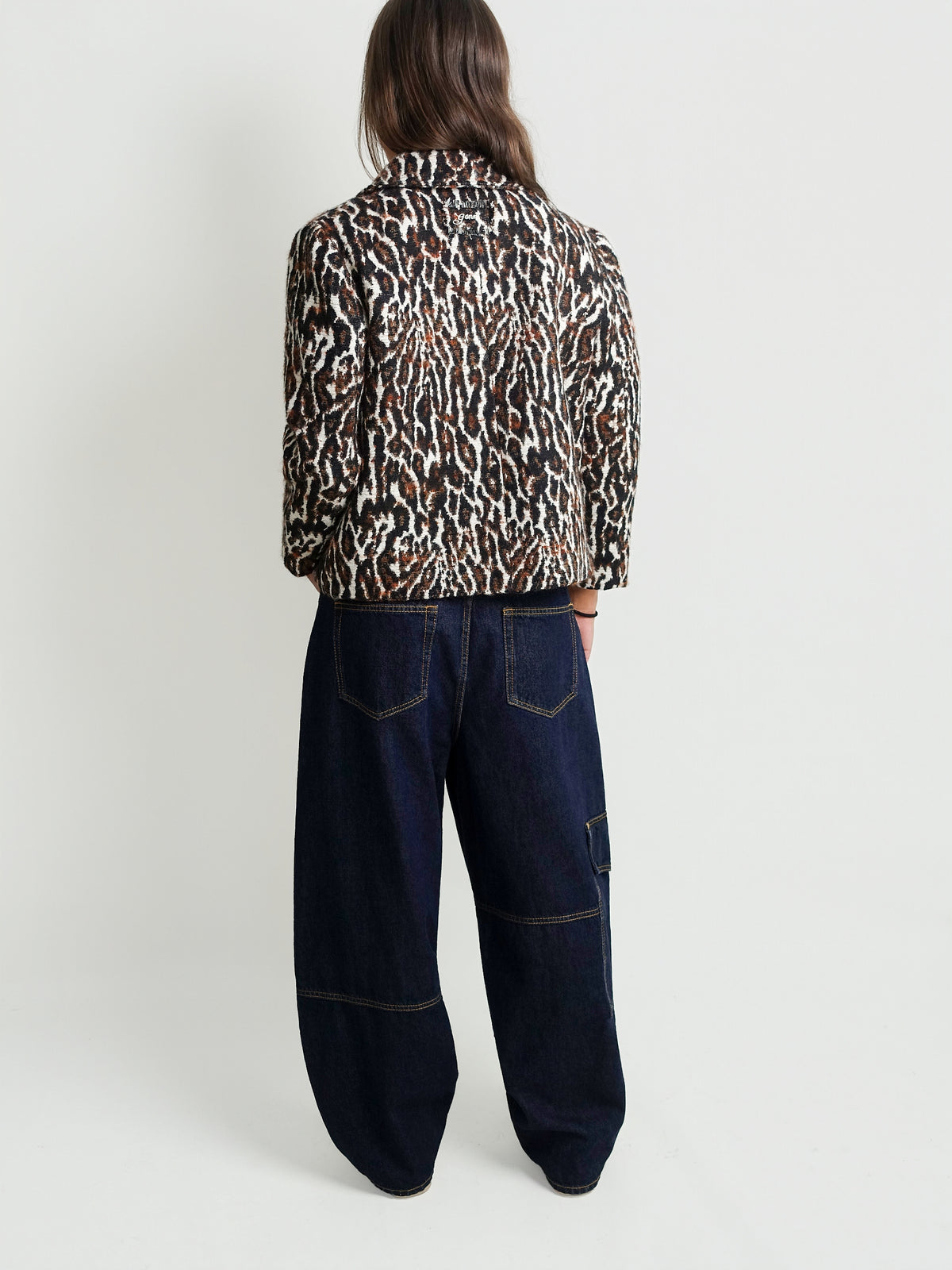 BRUSHED LEOPARD JACQUARD BLAZER EGRET