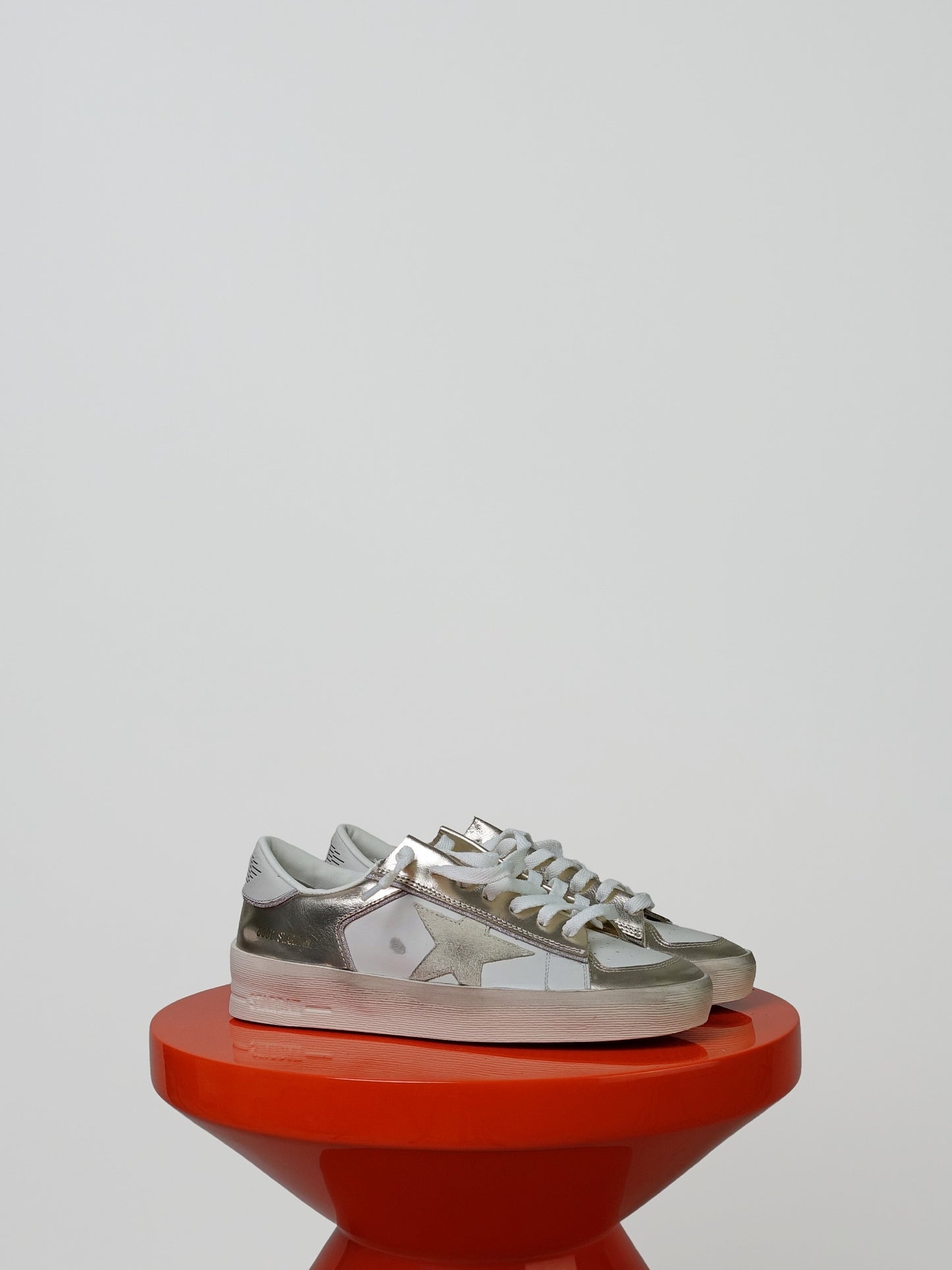 STARDAN SUEDE AND LAMINATED LEATHER UPPER SUEDE STAR LAMINATED LEATHER HEEL GLITTER PIPING PLATINUM/MILK/BEIG E