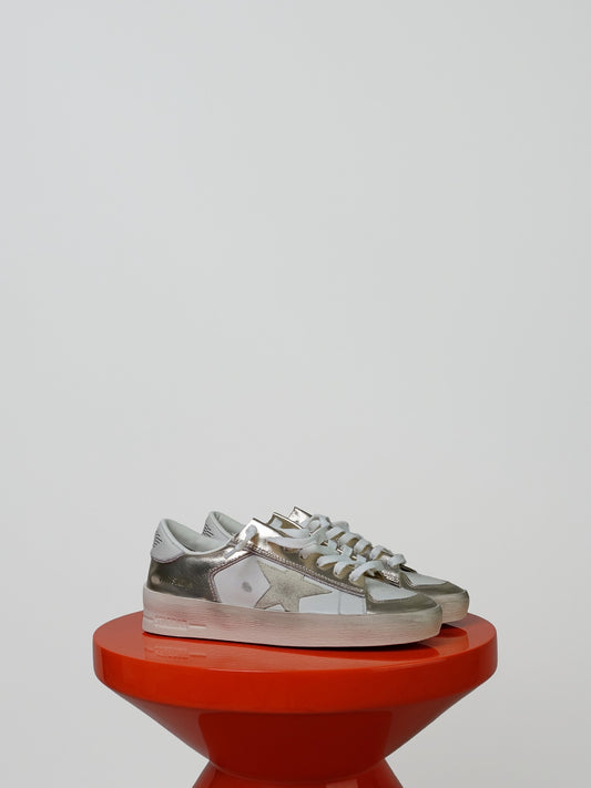 STARDAN SUEDE AND LAMINATED LEATHER UPPER SUEDE STAR LAMINATED LEATHER HEEL GLITTER PIPING PLATINUM/MILK/BEIG E