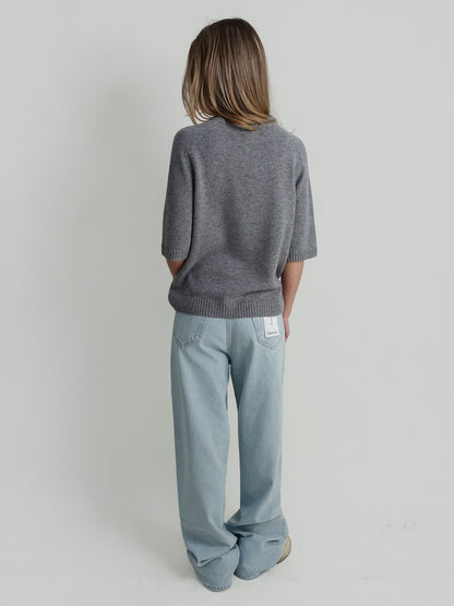 DARA SHORT-SLEEVE CREWNECK TOP GREY MELANGE