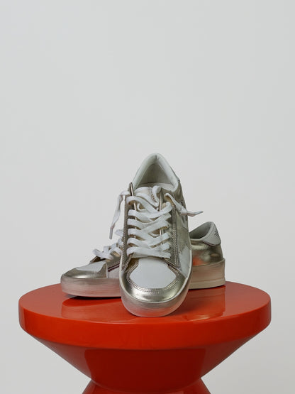STARDAN SUEDE AND LAMINATED LEATHER UPPER SUEDE STAR LAMINATED LEATHER HEEL GLITTER PIPING PLATINUM/MILK/BEIG E