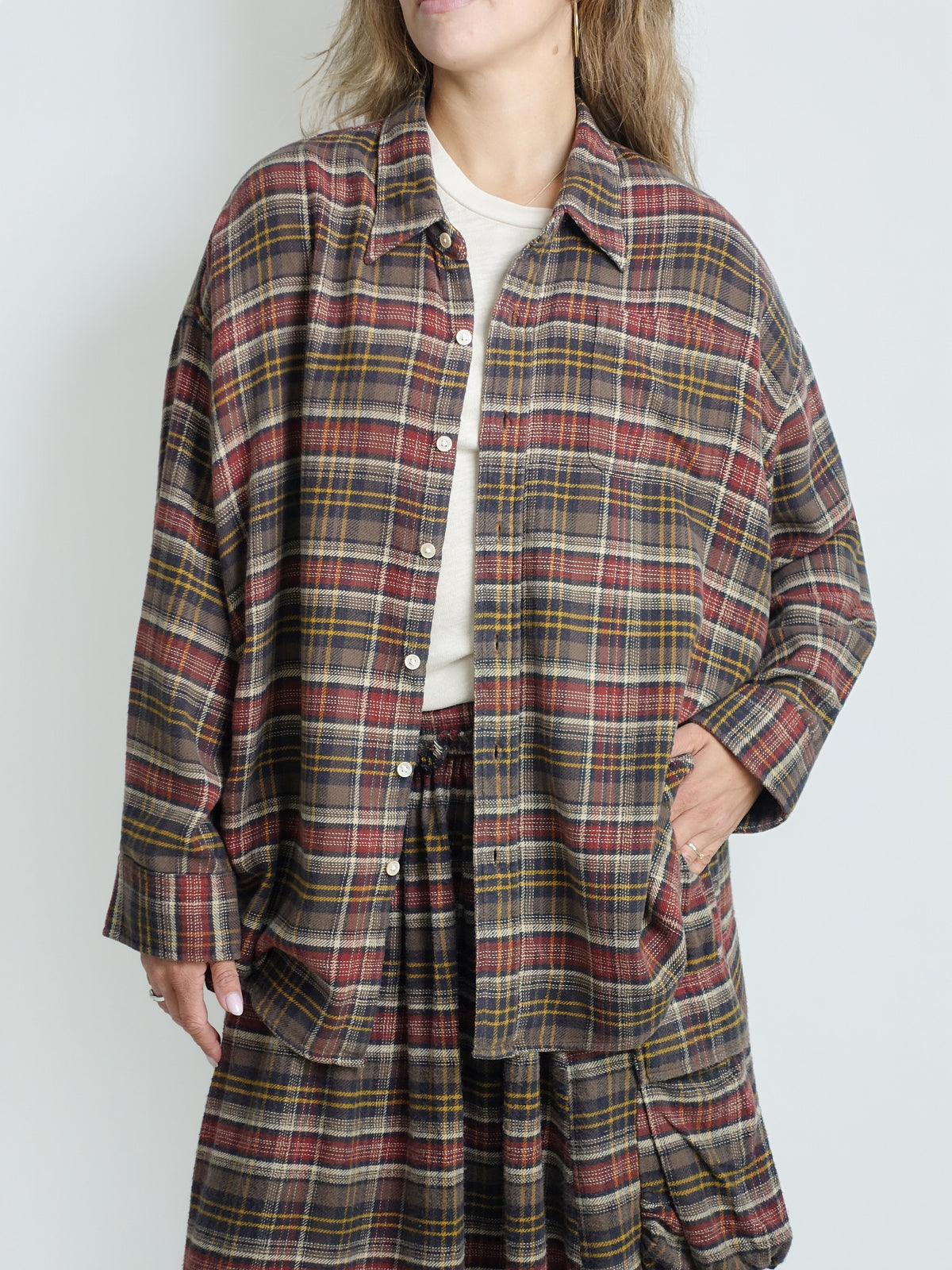 DROP NECK SHIRT RUST BROWN PLAID