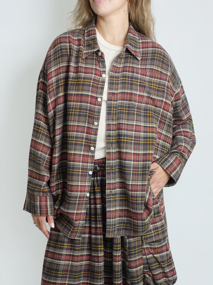 DROP NECK SHIRT RUST BROWN PLAID