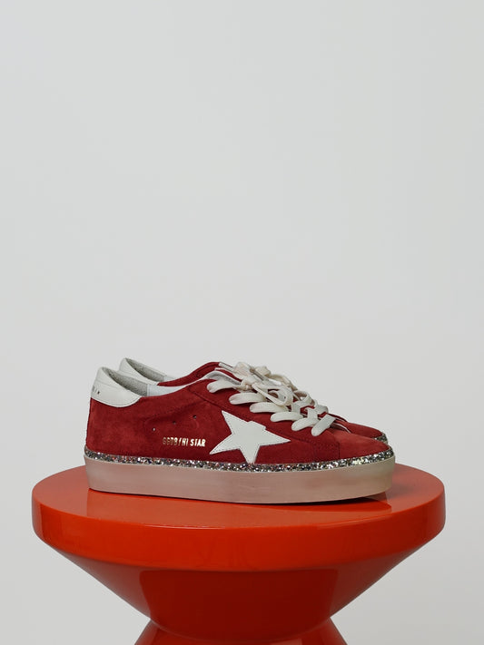 HI STAR SUEDE UPPER LEATHER STAR AND HEEL WITH GLITTER FOXING RED RUST/WHITE
