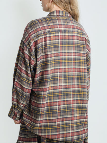 DROP NECK SHIRT RUST BROWN PLAID