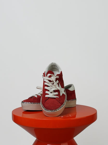 HI STAR SUEDE UPPER LEATHER STAR AND HEEL WITH GLITTER FOXING RED RUST/WHITE