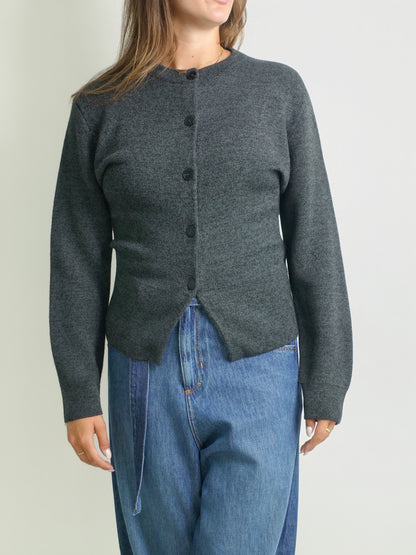 CREW NECK CARDIGAN GREY MELANGE