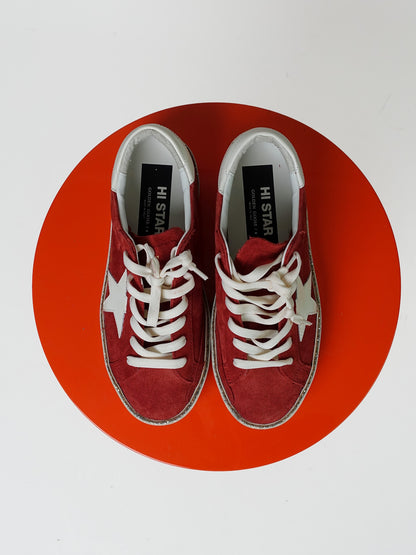 HI STAR SUEDE UPPER LEATHER STAR AND HEEL WITH GLITTER FOXING RED RUST/WHITE