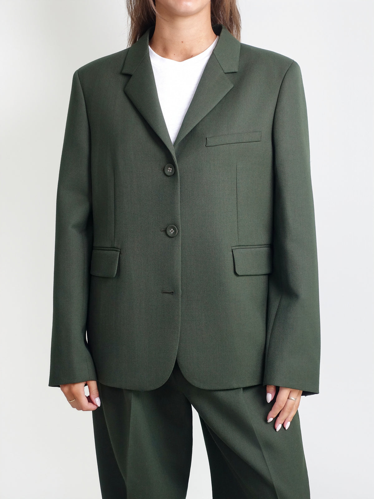 SINGLE WOOL TWILL BLAZER KOMBU GREEN