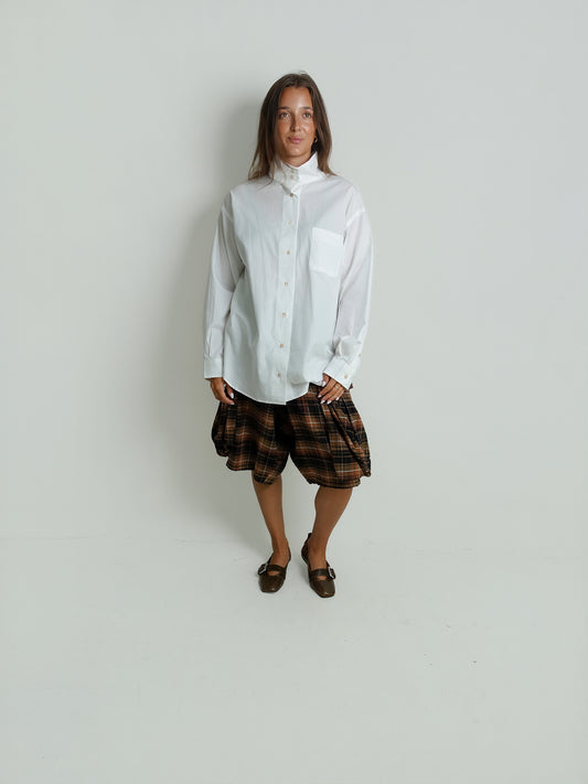 TALL COLLAR BOYFRIEND BUTTON UP SHIRT WHITE
