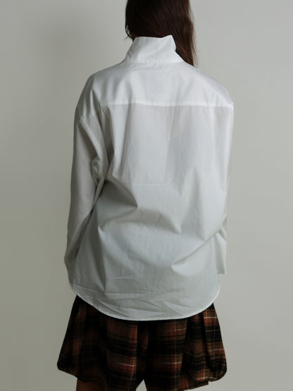TALL COLLAR BOYFRIEND BUTTON UP SHIRT WHITE