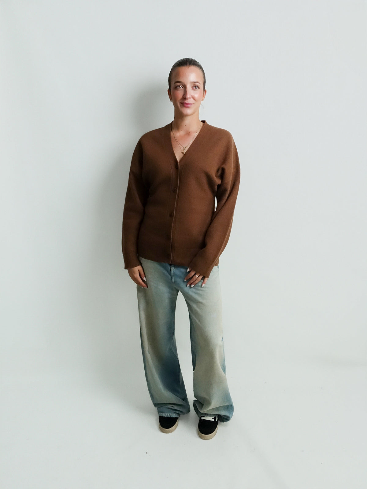 HOURGLASS FELTED CARDIGAN MID BROWN
