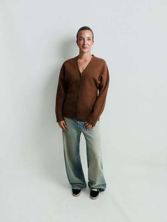 HOURGLASS FELTED CARDIGAN MID BROWN