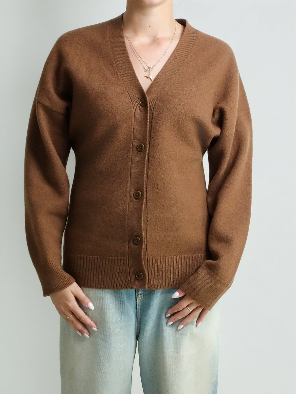 HOURGLASS FELTED CARDIGAN MID BROWN