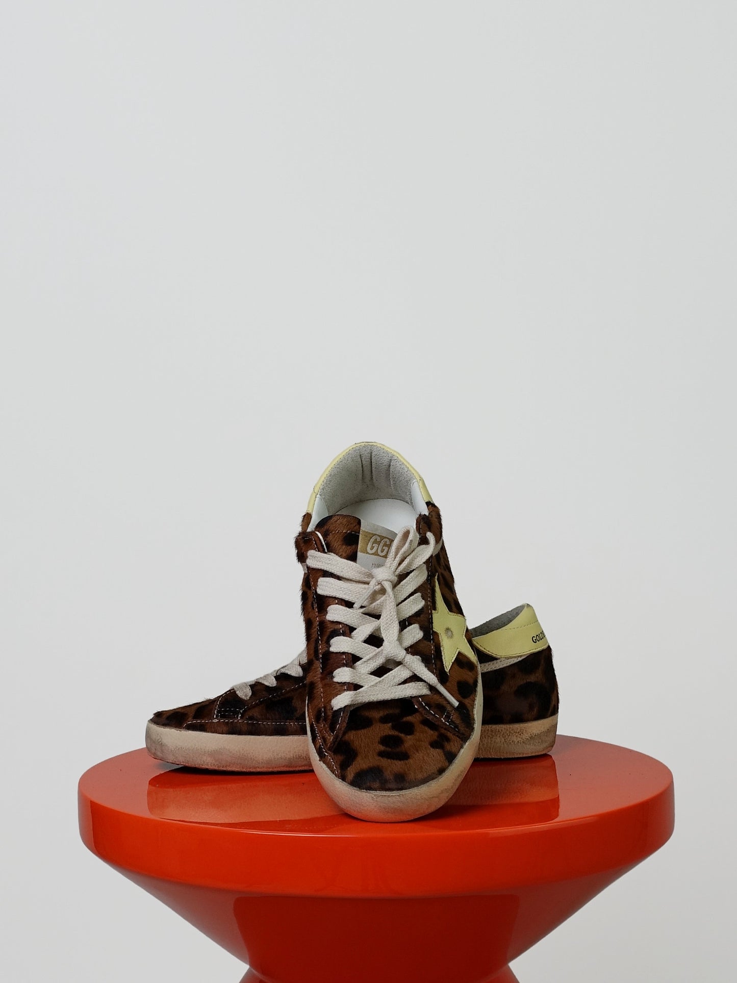 SUPER-STAR HORSY UPPER TOE AND TONGUE NAPPA STAR AND HEEL LEOPARD/PALE YELLOW