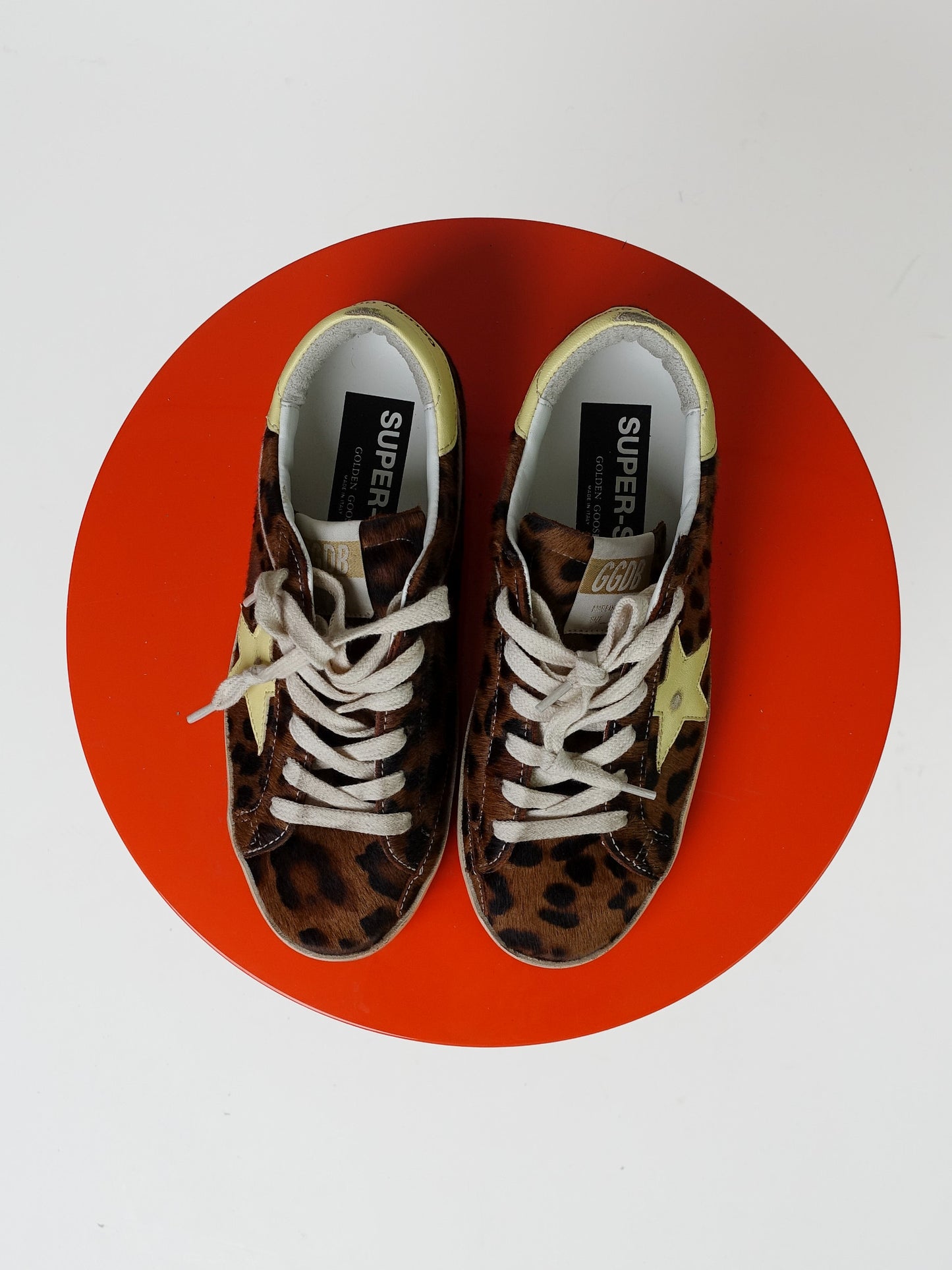 SUPER-STAR HORSY UPPER TOE AND TONGUE NAPPA STAR AND HEEL LEOPARD/PALE YELLOW