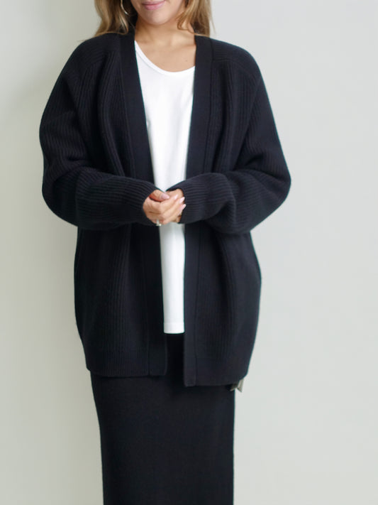 RIB CARDIGAN WOOL CASHMERE BLACK