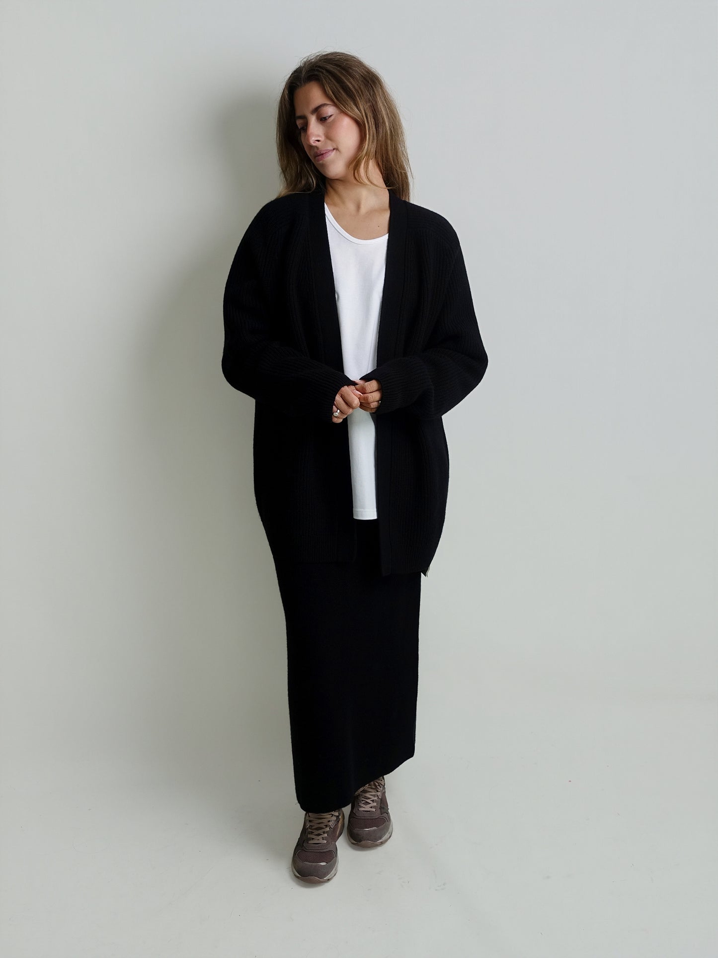 RIB CARDIGAN WOOL CASHMERE BLACK