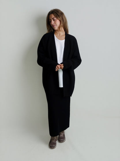 RIB CARDIGAN WOOL CASHMERE BLACK