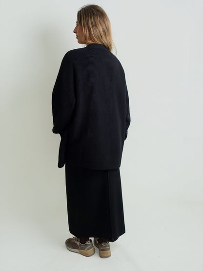 RIB CARDIGAN WOOL CASHMERE BLACK