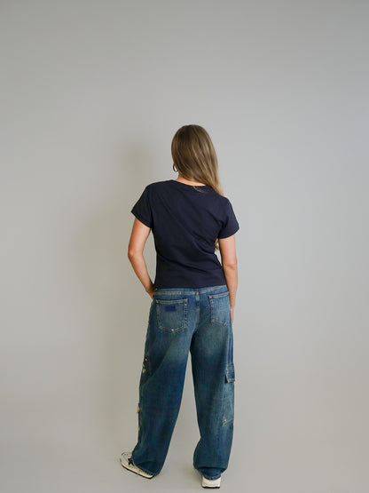 HEAVY WASHED DENIM CARPENTER JEANS MID BLUE VINTAGE