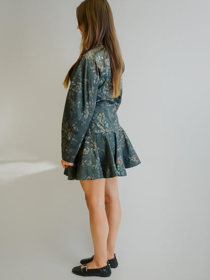 PRINTED STRETCH COTTON BUTTONED MINI DRESS PHANTOM