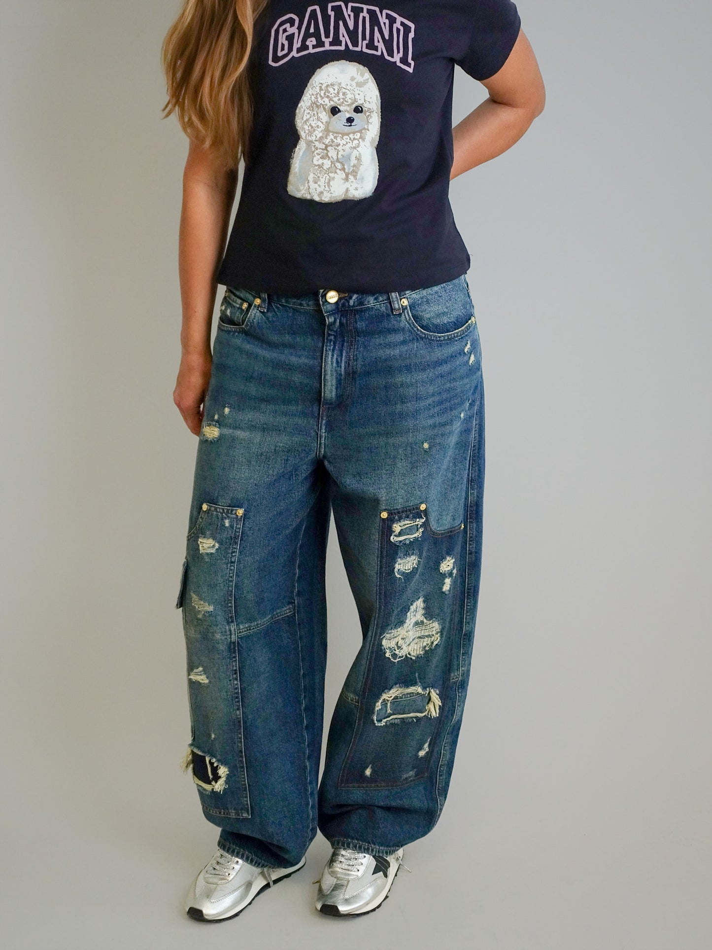 HEAVY WASHED DENIM CARPENTER JEANS MID BLUE VINTAGE