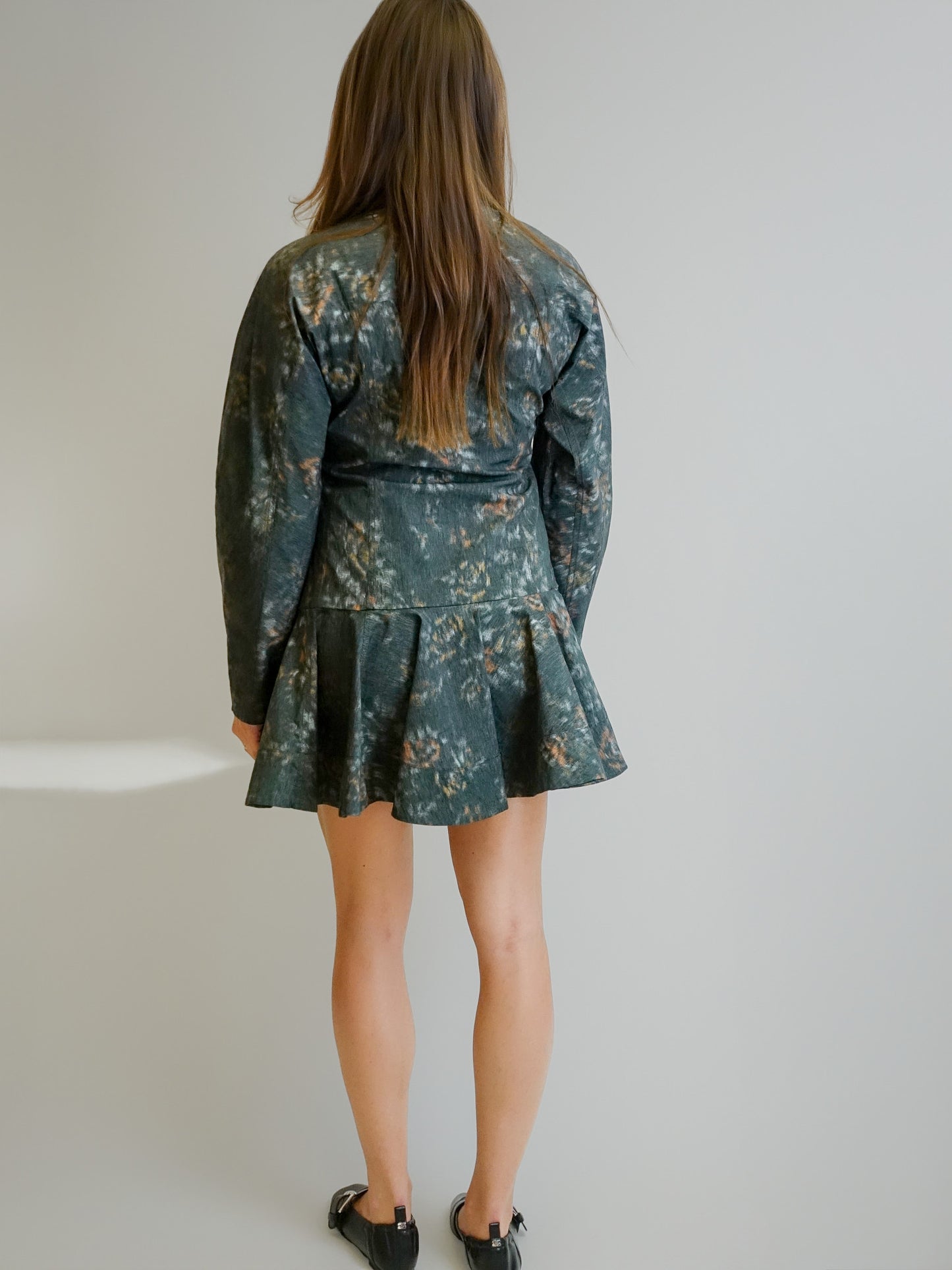 PRINTED STRETCH COTTON BUTTONED MINI DRESS PHANTOM