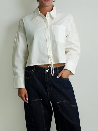STRETCH COTTON CROPPED BOWLING SHIRT EGRET