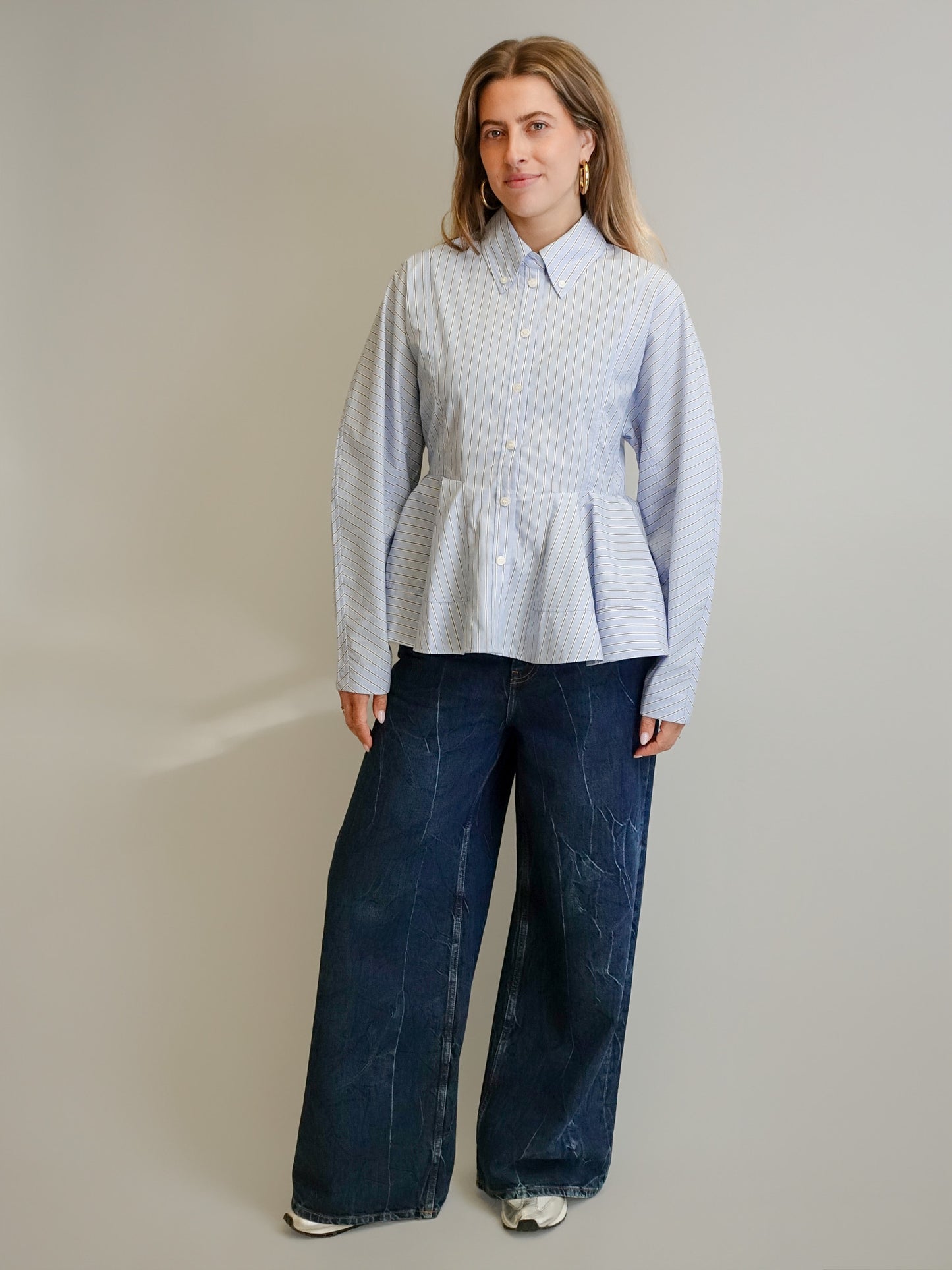 STRIPE COTTON PEPLUM SHIRT LAVENDER LUSTRE