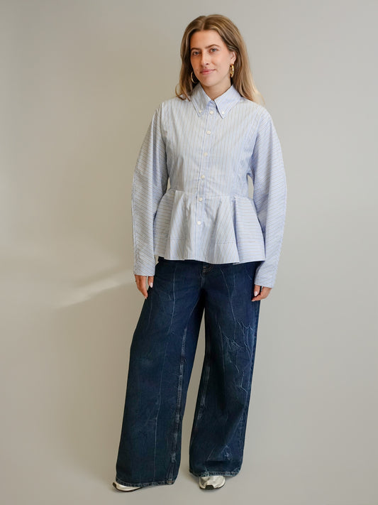 STRIPE COTTON PEPLUM SHIRT LAVENDER LUSTRE