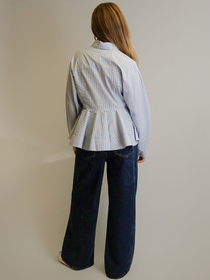 STRIPE COTTON PEPLUM SHIRT LAVENDER LUSTRE