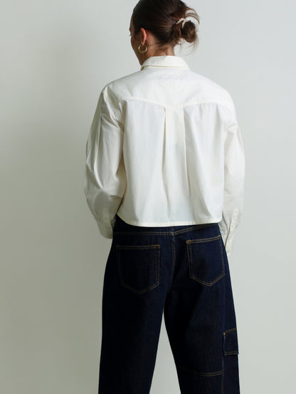 STRETCH COTTON CROPPED BOWLING SHIRT EGRET