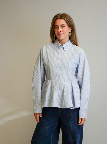 STRIPE COTTON PEPLUM SHIRT LAVENDER LUSTRE