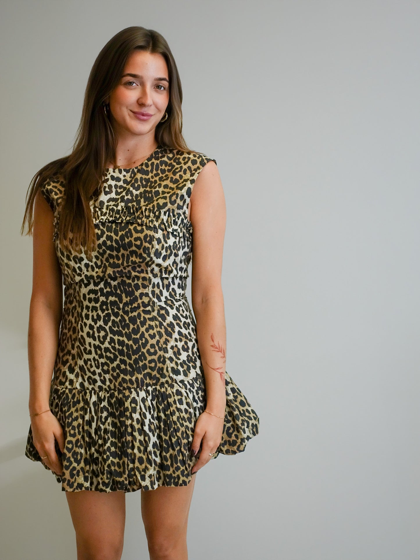 PRINTED COTTON CORSET MINI DRESS LEOPARD