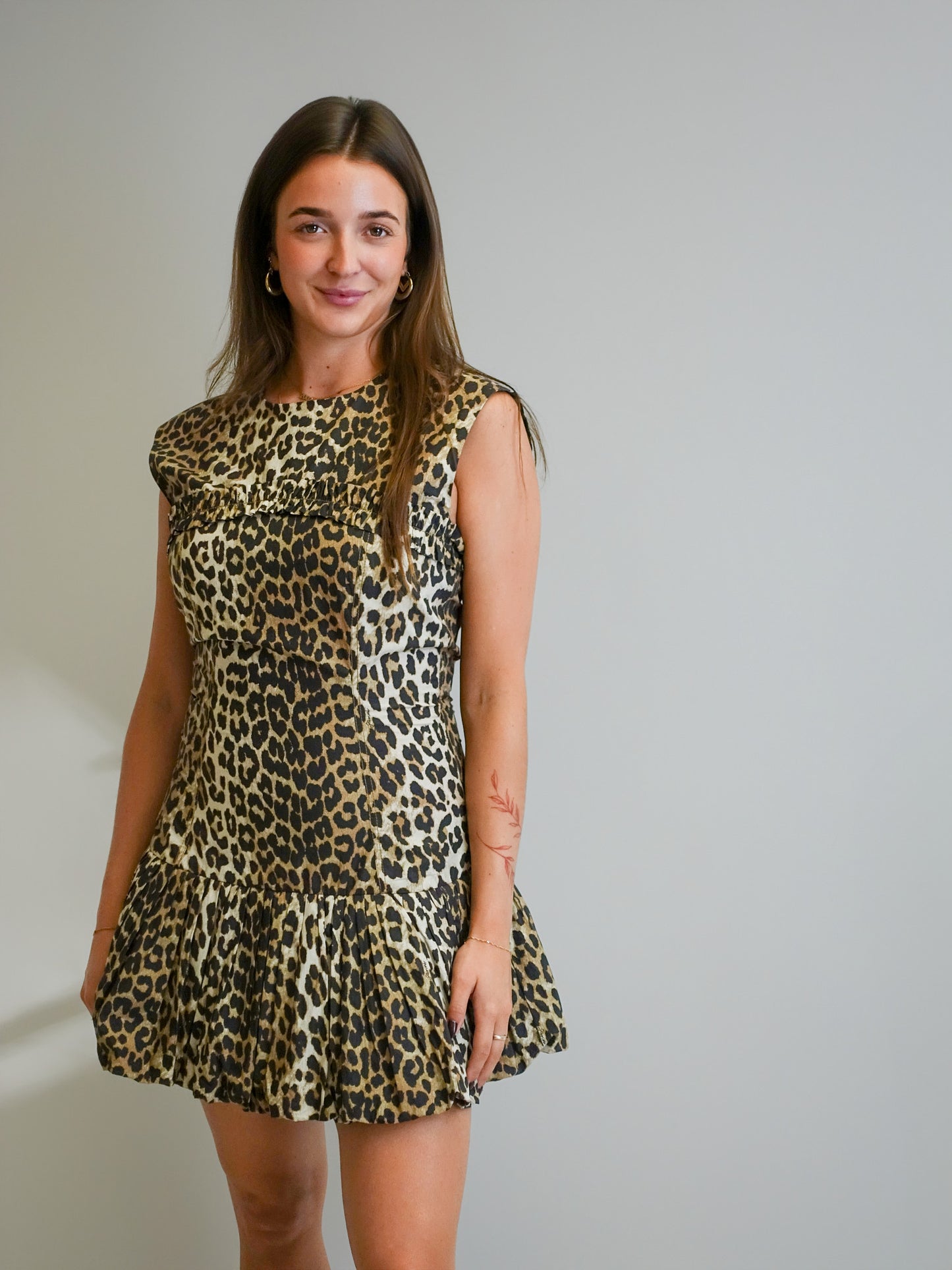 PRINTED COTTON CORSET MINI DRESS LEOPARD