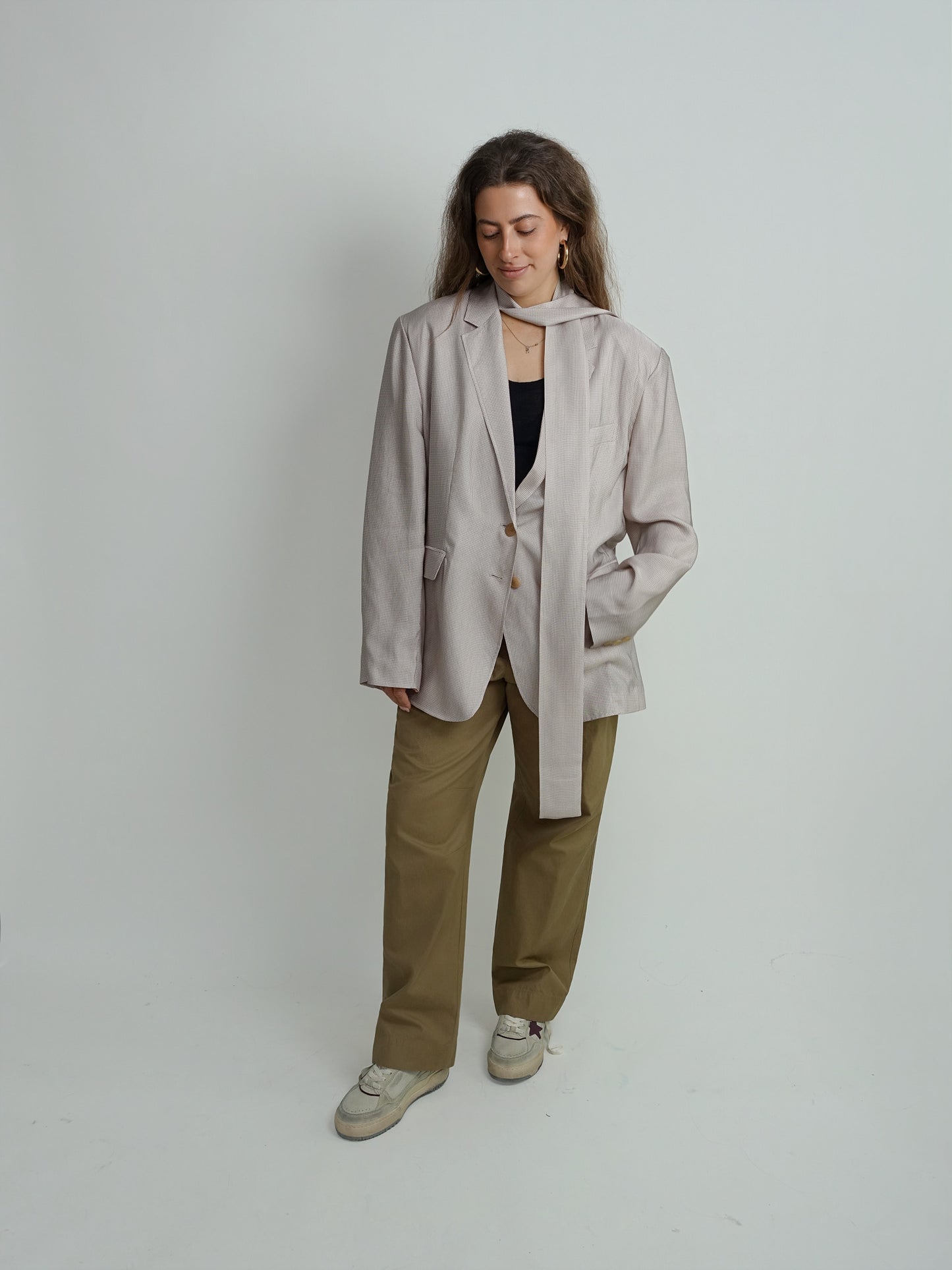 JANG FLUID MICRO CHECK BLAZER BEIGE MULTI