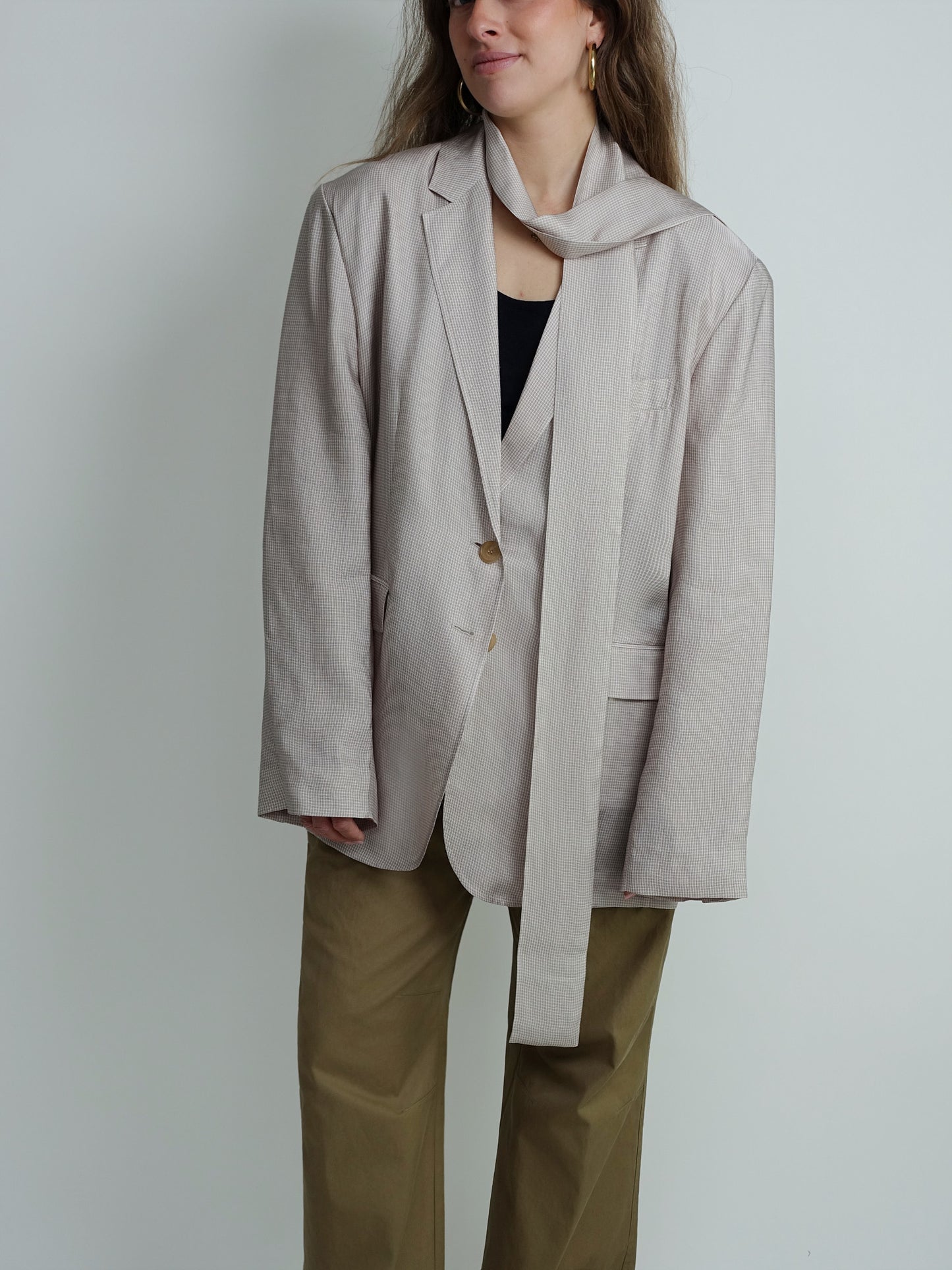 JANG FLUID MICRO CHECK BLAZER BEIGE MULTI
