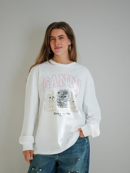 RE-CUT HEAVY JERSEY ANIMALS LONG SLEEVE BRIGHT WHITE