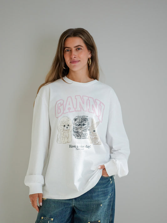 RE-CUT HEAVY JERSEY ANIMALS LONG SLEEVE BRIGHT WHITE