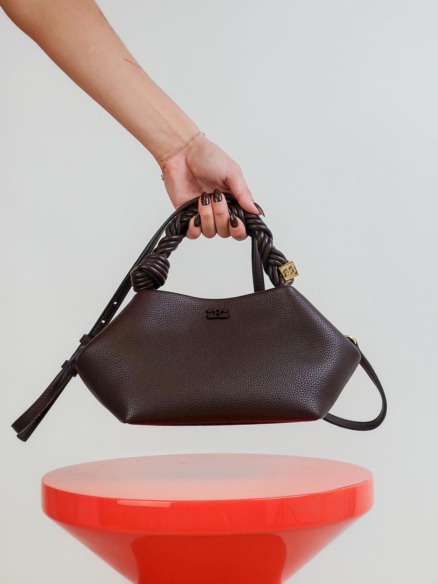 GANNI BOU BAG SMALL GRAINED CHICORY COFFEE