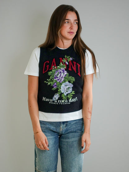 GRAPHIC WOOL MIX FLOWERS VEST PHANTOM